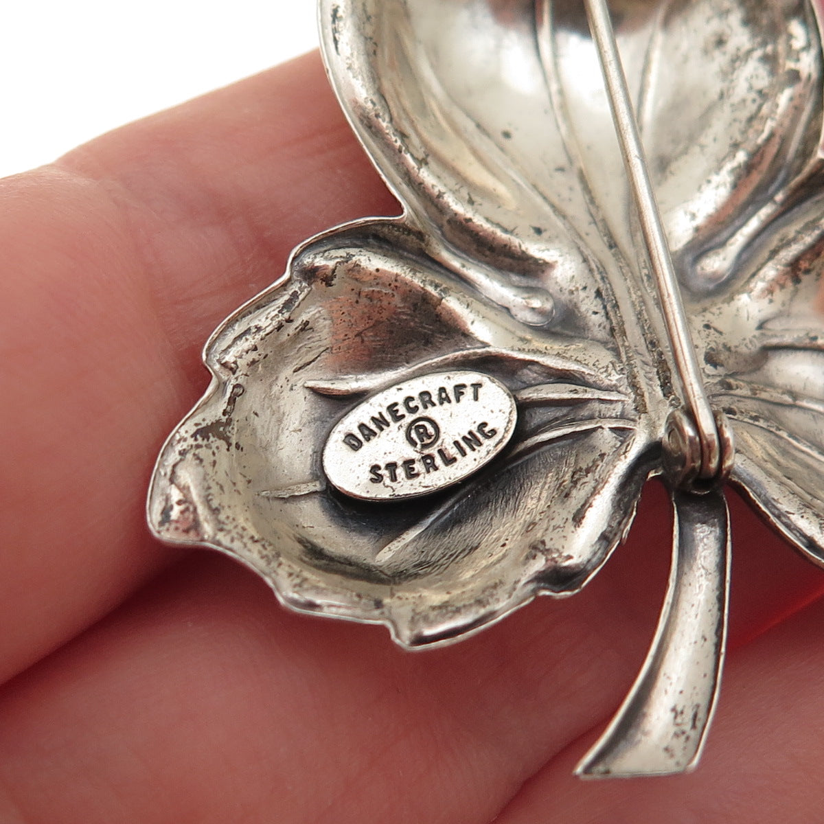 Danecraft 925 Sterling Silver Vintage Floral Leaf Oxidized Pin Brooch