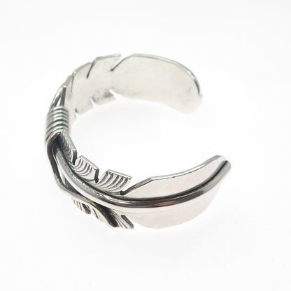 MIKE THOMAS JR NAVAJO Old Pawn Sterling Silver Feather Adjustable Bracelet 6.75"