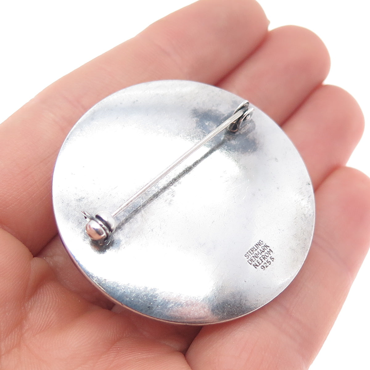 N.E. FROM 925 Sterling Silver Vintage Denmark Blue Glass Modernist Pin Brooch