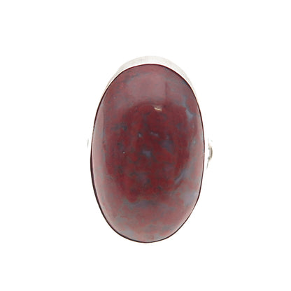 925 Sterling Silver Antique Art Deco Real Cabochon Red Agate Ring Size 6