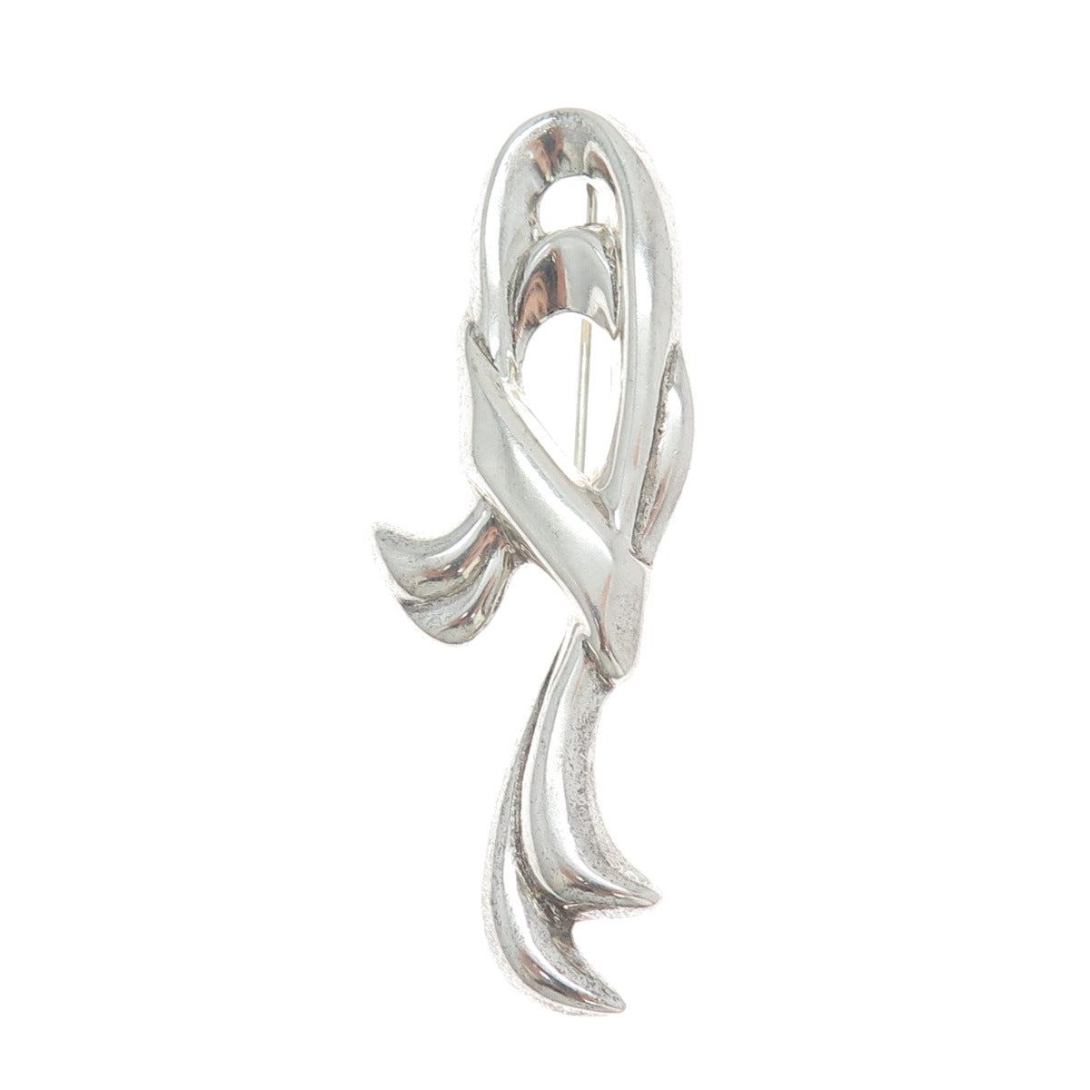 925 Sterling Silver Vintage Modernist Ribbon Pin Brooch