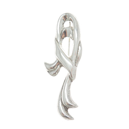 925 Sterling Silver Vintage Modernist Ribbon Pin Brooch