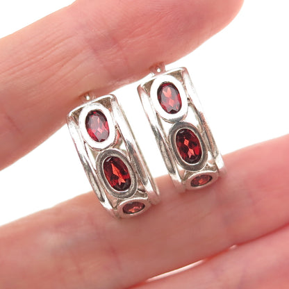 Clyde Duneier Sterling Silver Vintage Real Red Garnet All Around Hoop Earrings