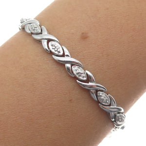 ROSS SIMONS 925 Sterling Silver Real Diamond Accent "XO" Link Bracelet 7.25"