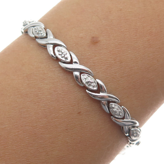ROSS SIMONS 925 Sterling Silver Real Diamond Accent "XO" Link Bracelet 7.25"