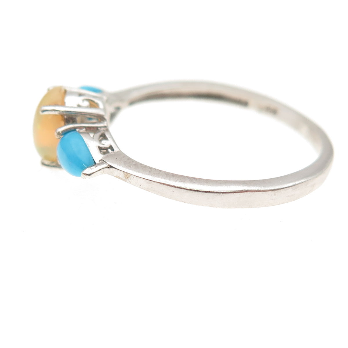 Chuck Clemency 925 Sterling Silver Vintage Real Opal & Turquoise Ring Size 7.25