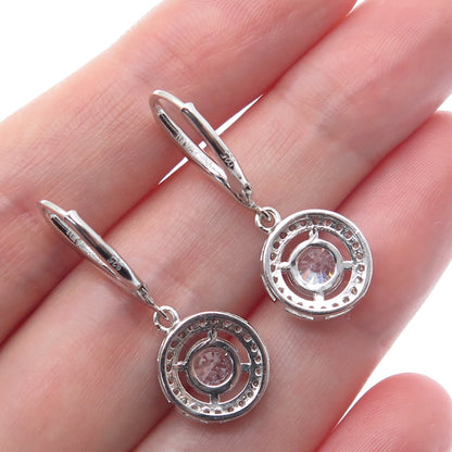 925 Sterling Silver Round-Cut C Z Sparkle Dangle Earrings