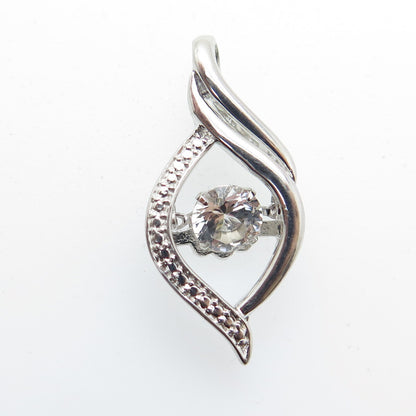 925 Sterling Silver Real Round-Cut White Topaz Twisted Pendant