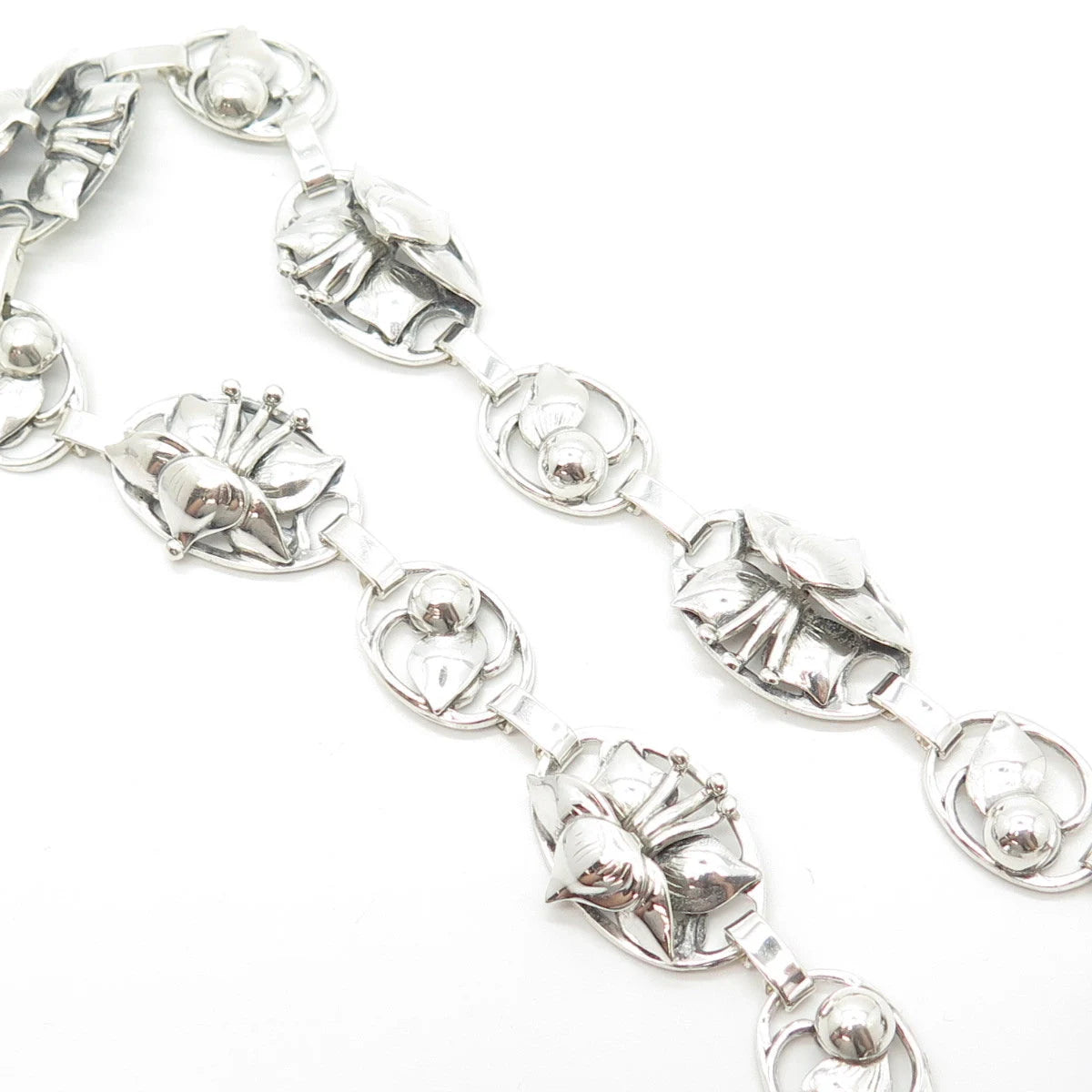 925 Sterling Silver Vintage Lily Floral Necklace 14"