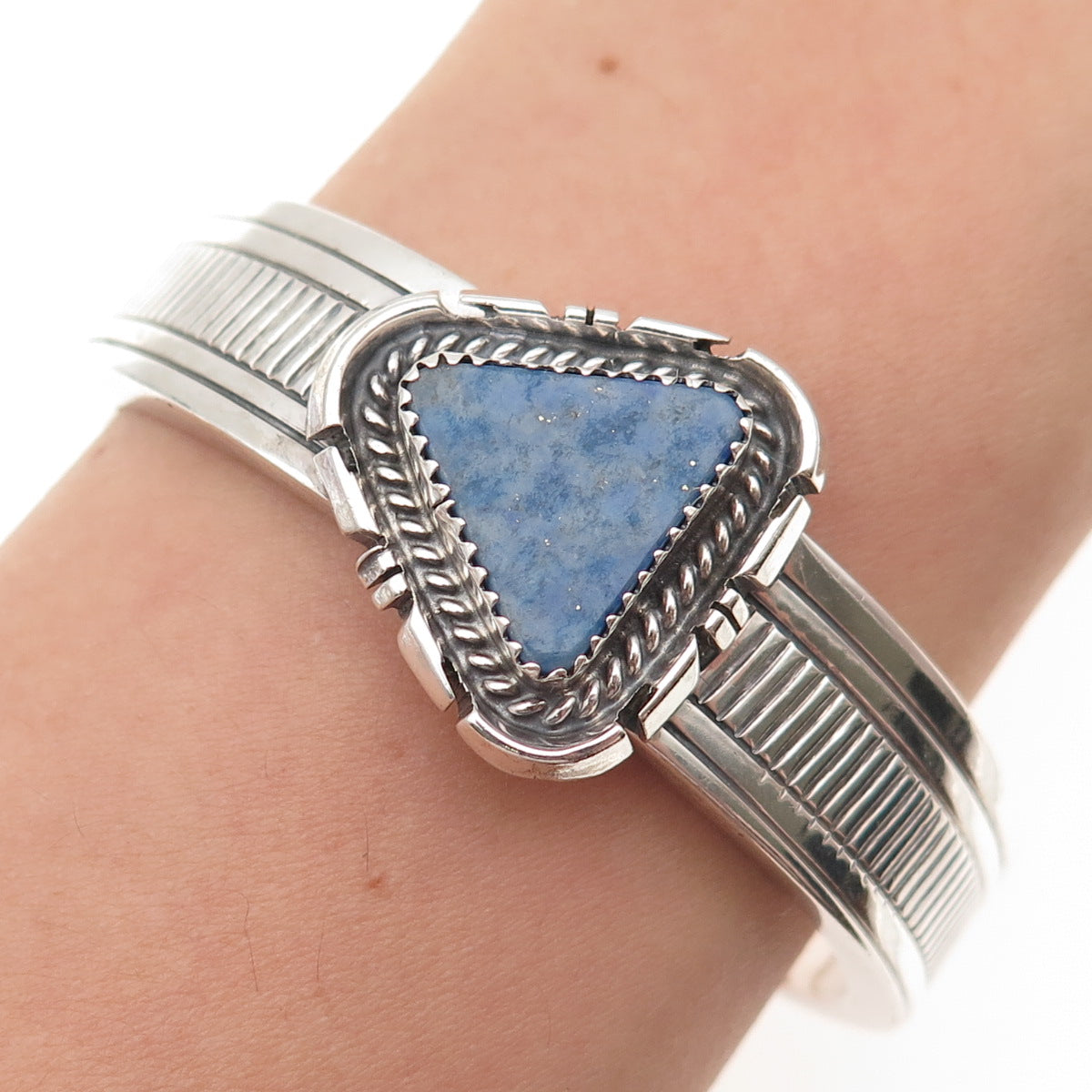 Wesley Craig Navajo Old Pawn 925 Sterling Silver Lapis Adjustable Bracelet 6.5"