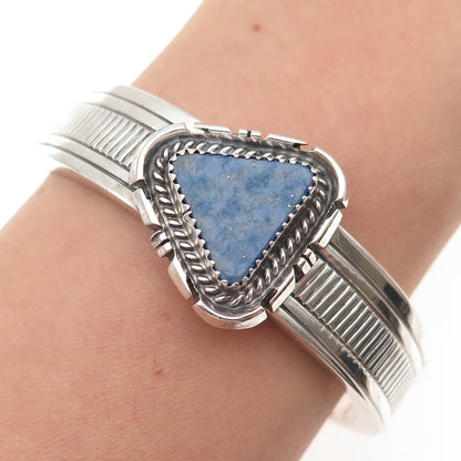 Wesley Craig Navajo Old Pawn 925 Sterling Silver Lapis Adjustable Bracelet 6.5"