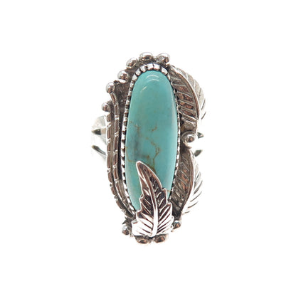 CAROL FELLEY 925 Sterling Silver Vintage 1996 Real Turquoise Feather Ring Size 7
