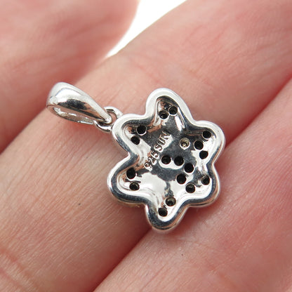 SUN 925 Sterling Silver Real Round-Cut Black Diamond Dog Paw Minimalist Pendant