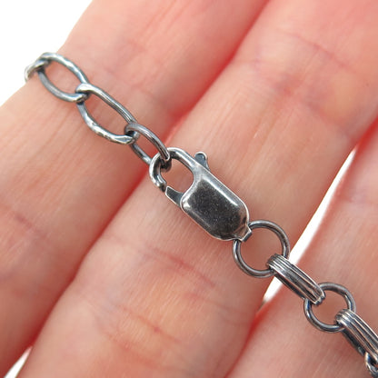 LENOX 925 Sterling Silver Vintage Real Turquoise Heart Link Oxidized Bracelet 8"