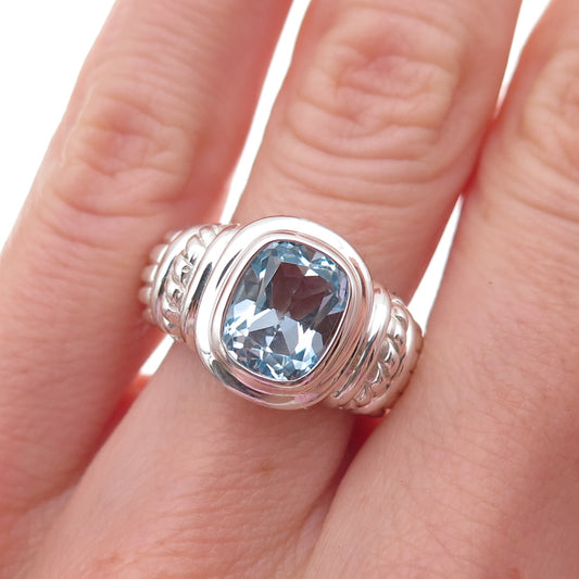 Judith Ripka 925 Sterling Silver Vintage Real Blue Topaz Ring Size 6.25