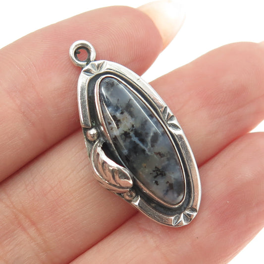 925 Sterling Silver Vintage GFIS Mexico Real Agate Floral Pendant