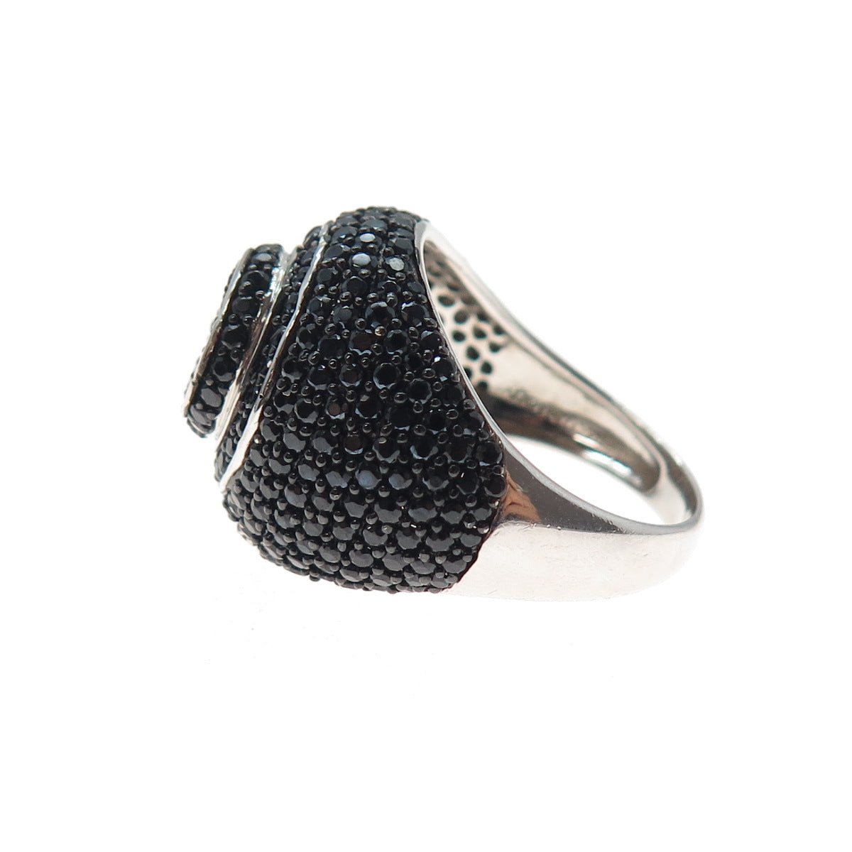 925 Sterling Silver Real Round-Cut Black Spinel Modernist Ring Size 8