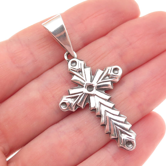 925 Sterling Silver Vintage Mexico Modernist Cross Oxidized Charm Pendant