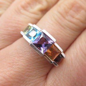MICHELLE ALBALA 925 Sterling Silver Vintage Real Multi-Gem Ring Size 7.25
