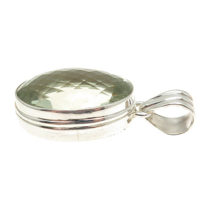 925 Sterling Silver Vintage Real Oval-Cut Green Amethyst Pendant