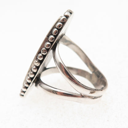 950 Silver Vintage Real MOP Beaded Oxidized Ring Size 8