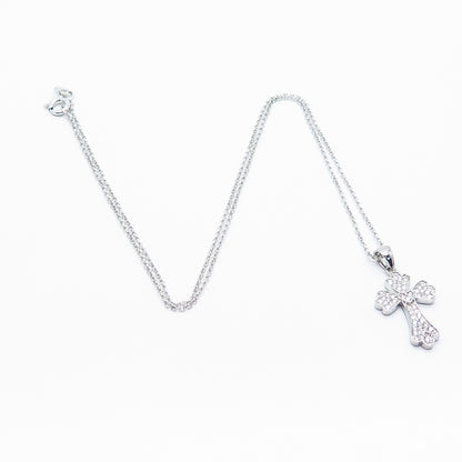 925 Sterling Silver C Z Cross Pendant Rolo Chain Necklace 18"