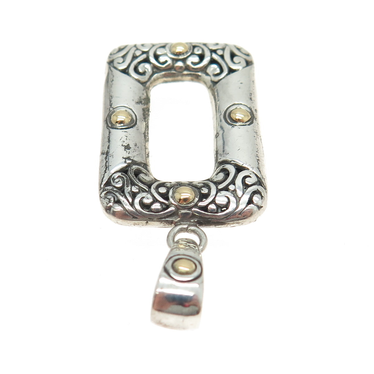 18K Yellow Gold & 925 Sterling Silver Vintage Floral Scroll Pendant