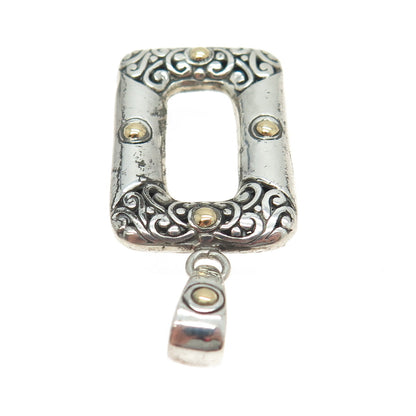 18K Yellow Gold & 925 Sterling Silver Vintage Floral Scroll Pendant