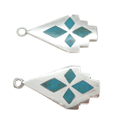 Old Pawn 925 Sterling Silver Vintage Turquoise Gem Tribal Jacket Earrings