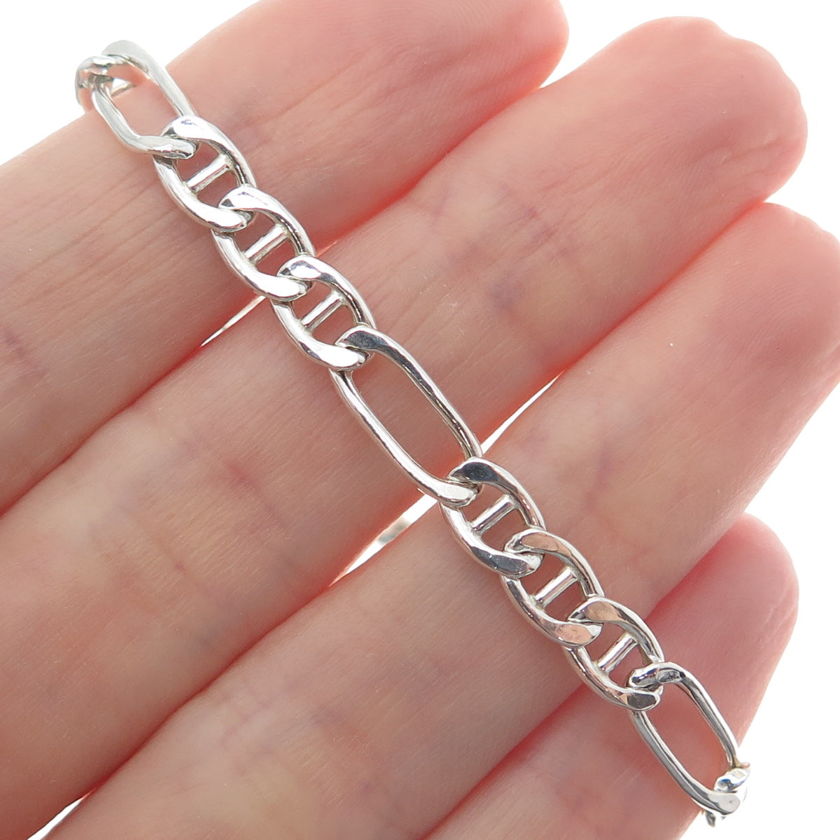 DANECRAFT 925 Sterling Silver Italy Figaro Link Bracelet 7.25"
