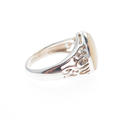 925 Sterling Silver Vintage Real MOP Modernist Ring Size 7.75