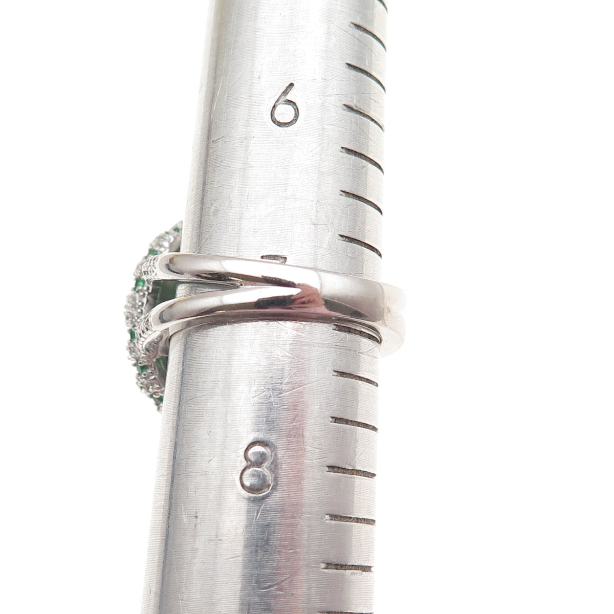 DSMK 925 Sterling Silver Green & White C Z Bohemian Ring Size 7.25