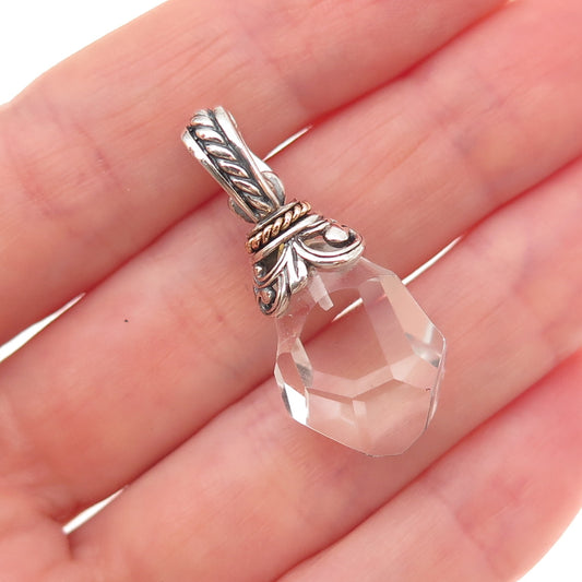 925 Sterling Silver 14K Gold Vintage Clear Crystal Teardrop Charm Pendant