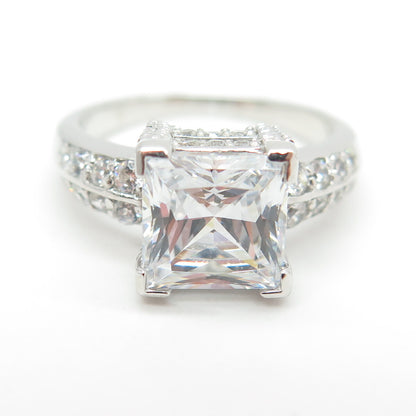925 Sterling Silver Princess & Round-Cut C Z Engagement Ring Size 7
