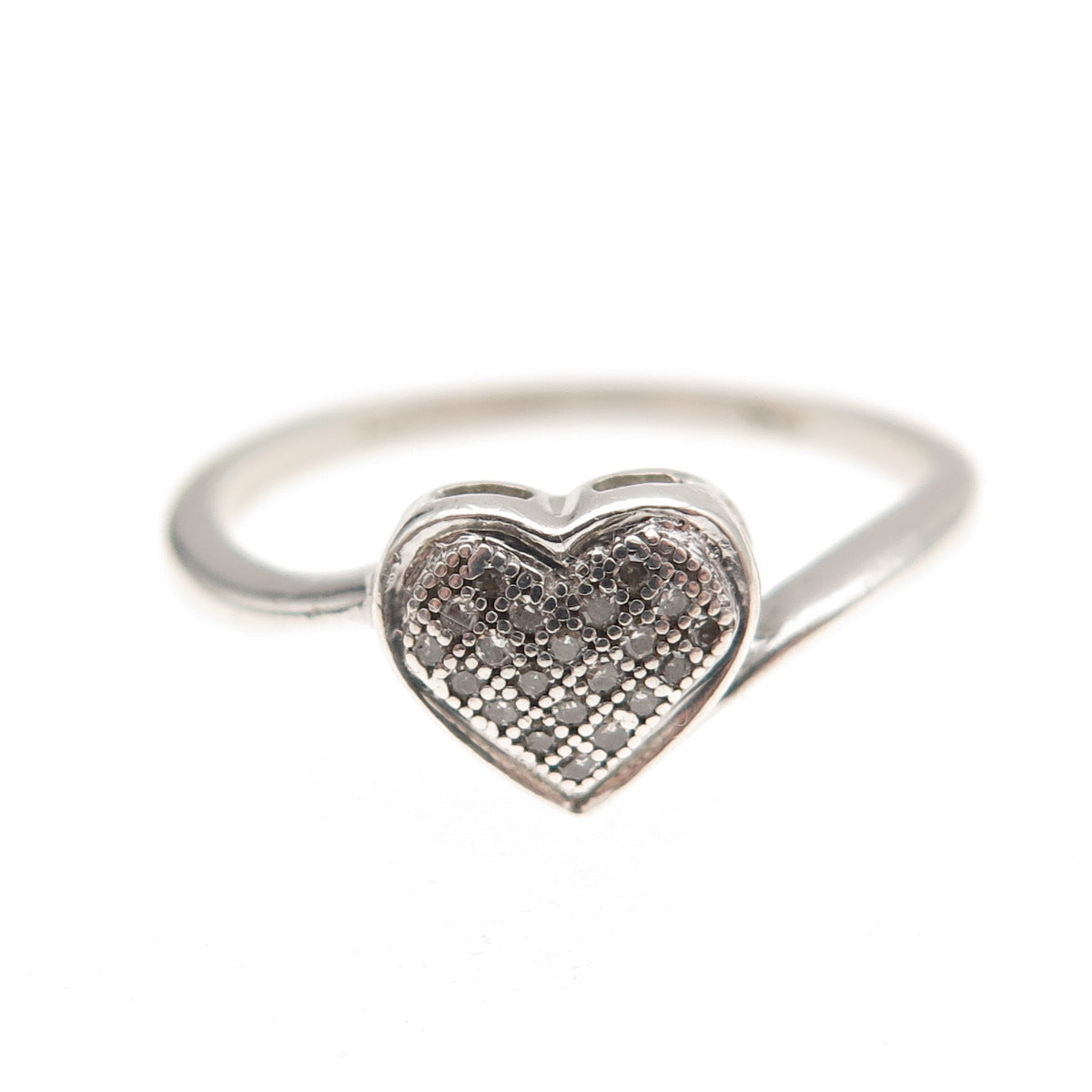 Charles Winston 925 Sterling Silver Real Round-Cut Diamond Heart Ring Size 7