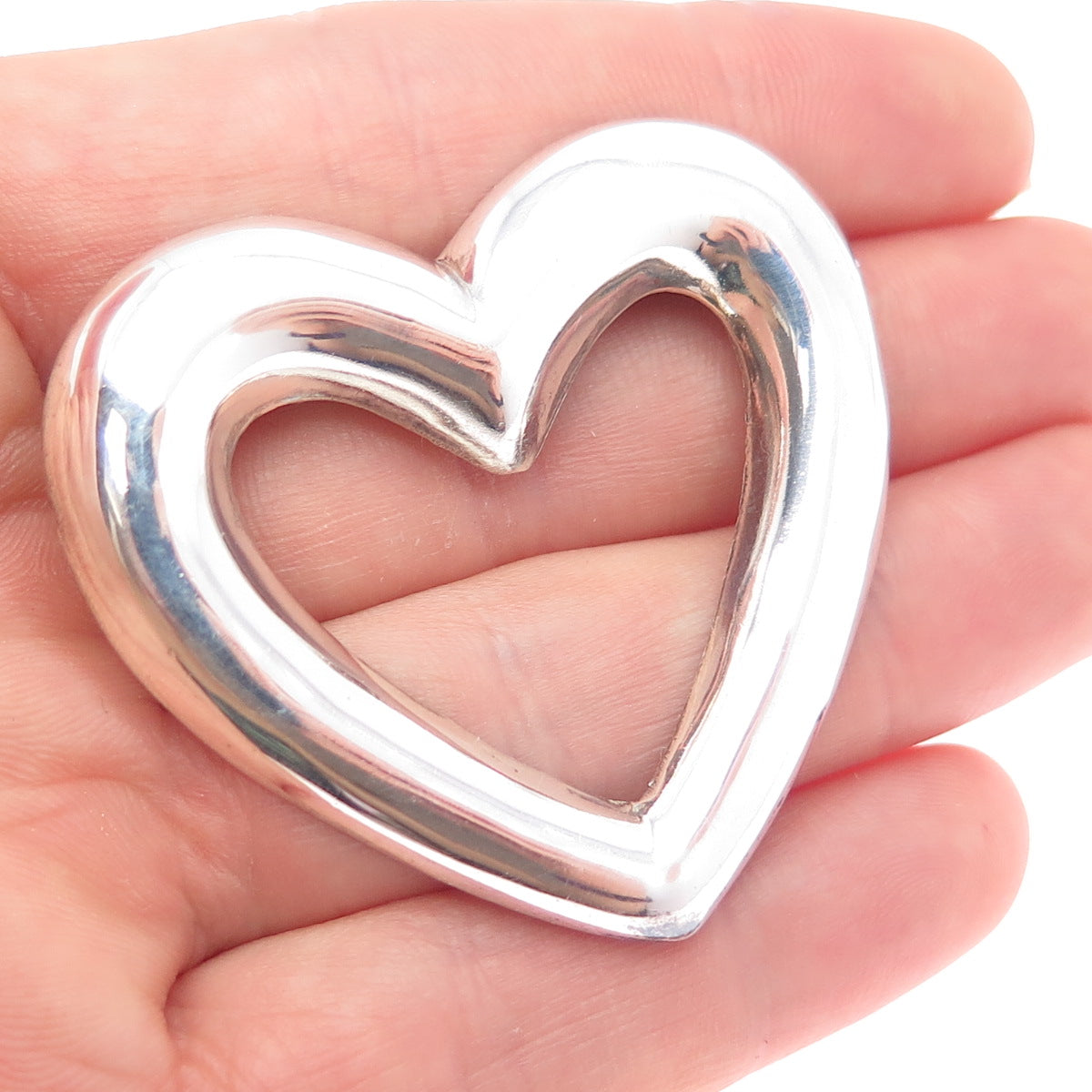 925 Sterling Silver Vintage Open Heart Pin Brooch