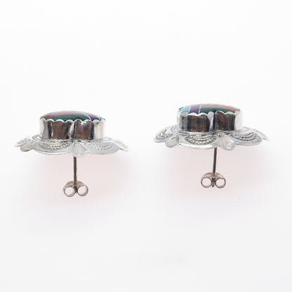 Old Pawn Sterling Silver Turquoise Coral Lapis Sugilite Malachite Heart Earrings