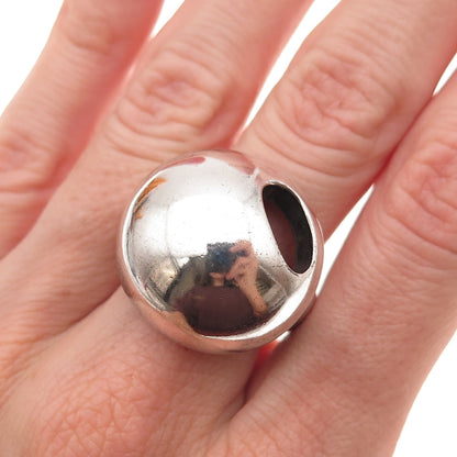 925 Sterling Silver Vintage Modernist Dome Oxidized Ring Size 8