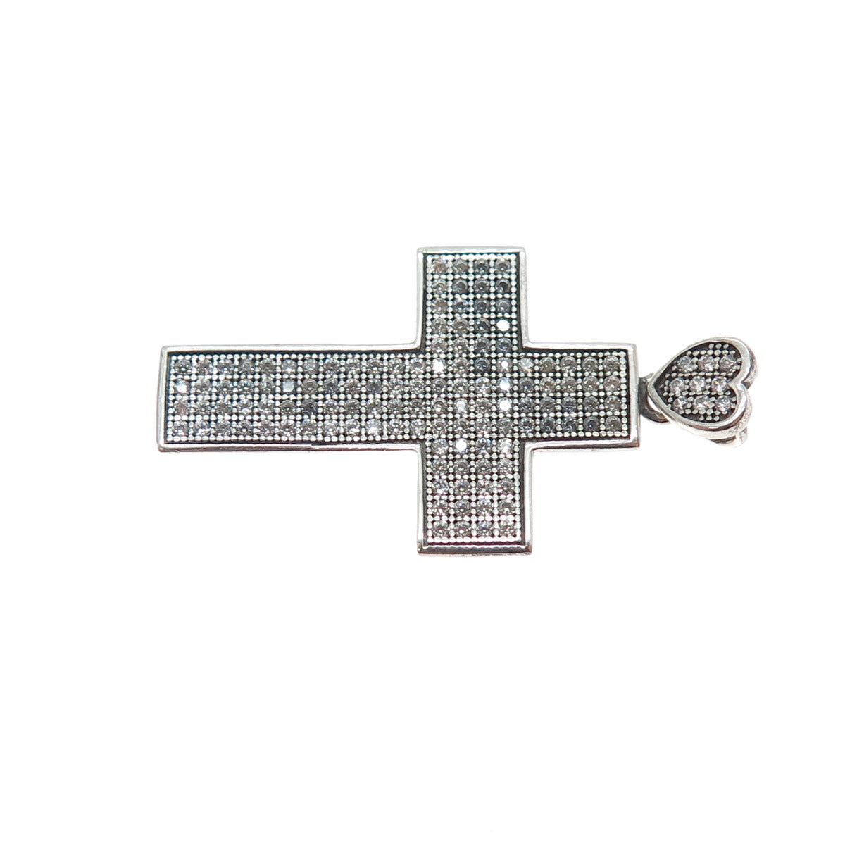 925 Sterling Silver Round-Cut C Z Sparkle Heart Cross Charm Pendant