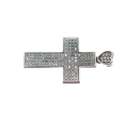925 Sterling Silver Round-Cut C Z Sparkle Heart Cross Charm Pendant