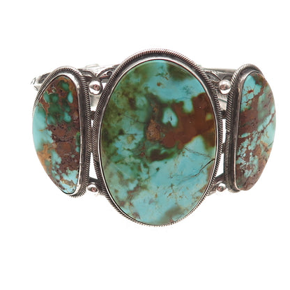 Old Pawn Sterling Silver Vintage Turquoise Heavy 77.0g Adjustable Bracelet 6.75"