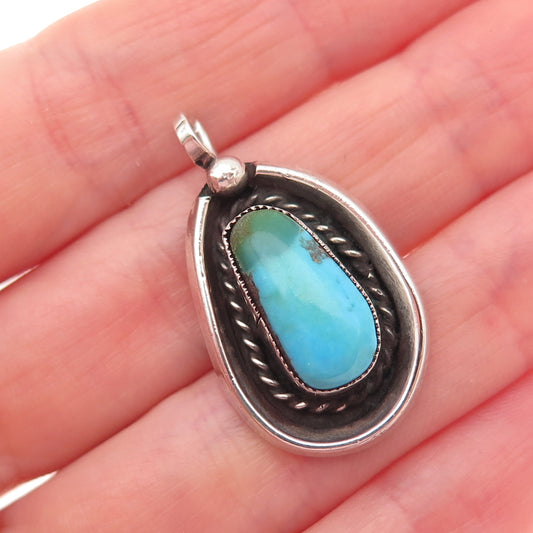 Old Pawn 925 Sterling Silver Vintage Southwestern Turquoise Tribal Charm Pendant