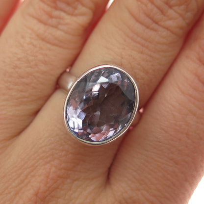 925 Sterling Silver Vintage Real Amethyst Modernist Ring Size 7.25
