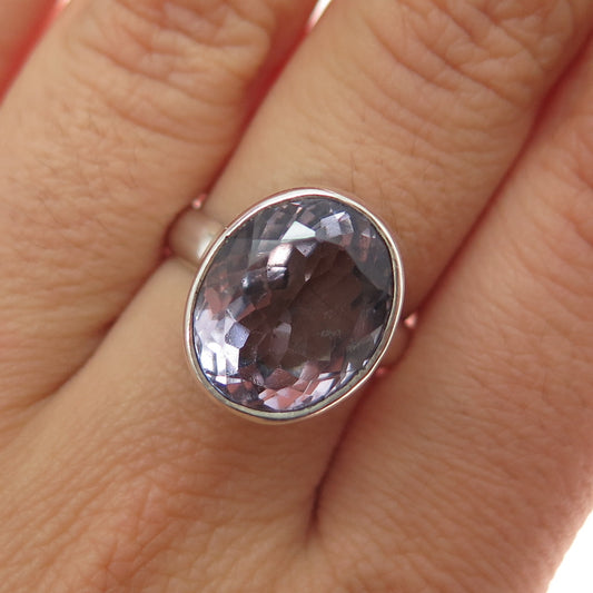 925 Sterling Silver Vintage Real Amethyst Modernist Ring Size 7.25