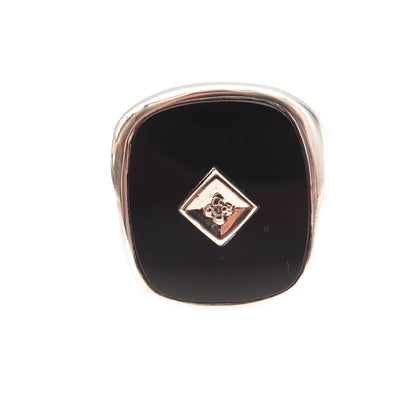 Dason 925 Sterling Silver Vintage Real Diamond Accent & Black Onyx Ring Size 10