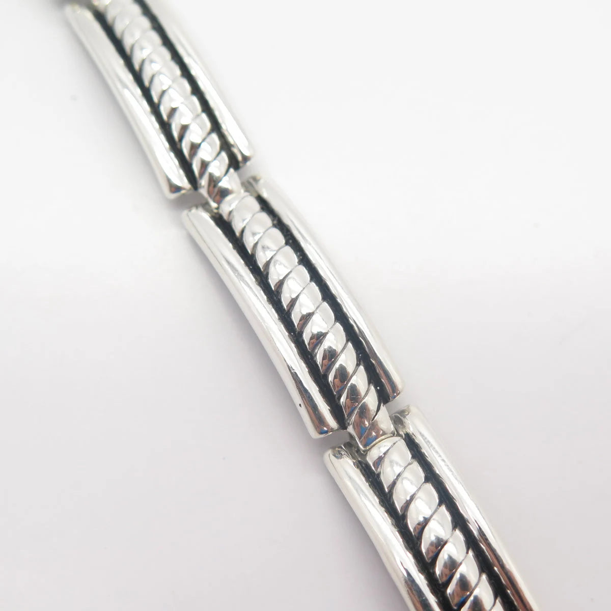 925 Sterling Silver Vintage Twisted Panel Link Bracelet 7 1/4"