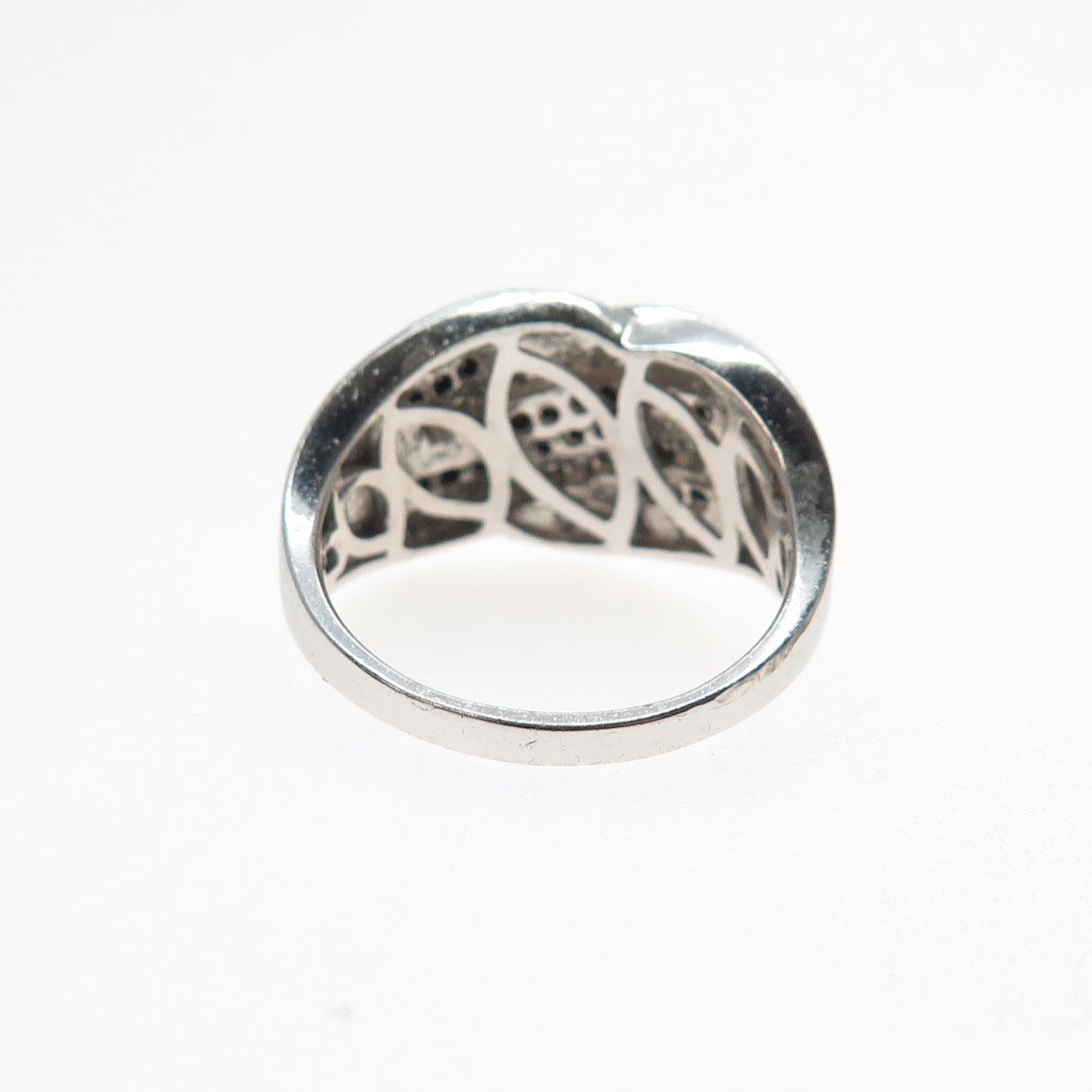 925 Sterling Silver Real Round-Cut Black & White Diamond Ring Size 7