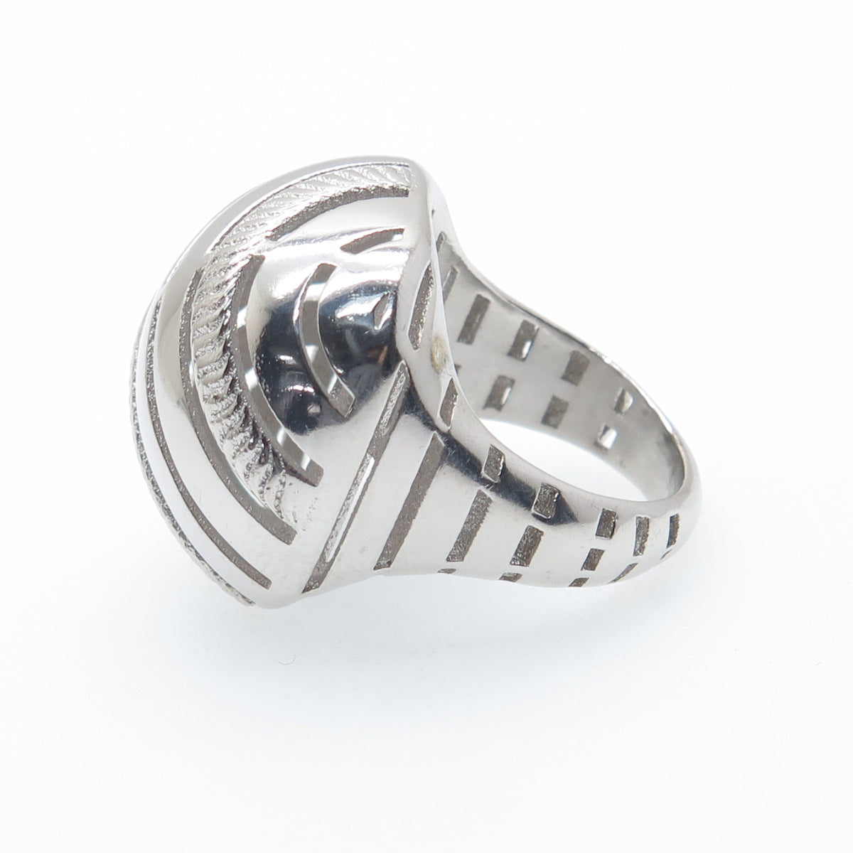 925 Sterling Silver Italy Modernist Ribbed Dome Ring Size 7.75