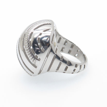 925 Sterling Silver Italy Modernist Ribbed Dome Ring Size 7.75
