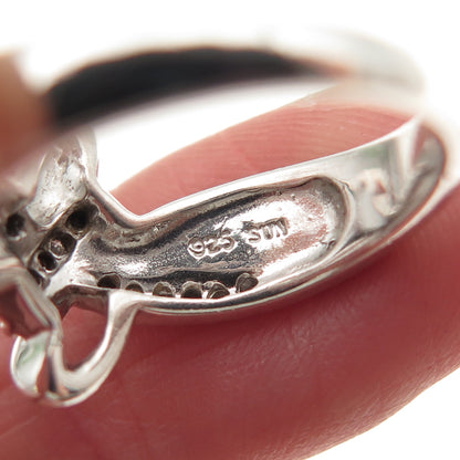 SUN 925 Sterling Silver Real Round-Cut Diamond Bypass Ring Size 6.75